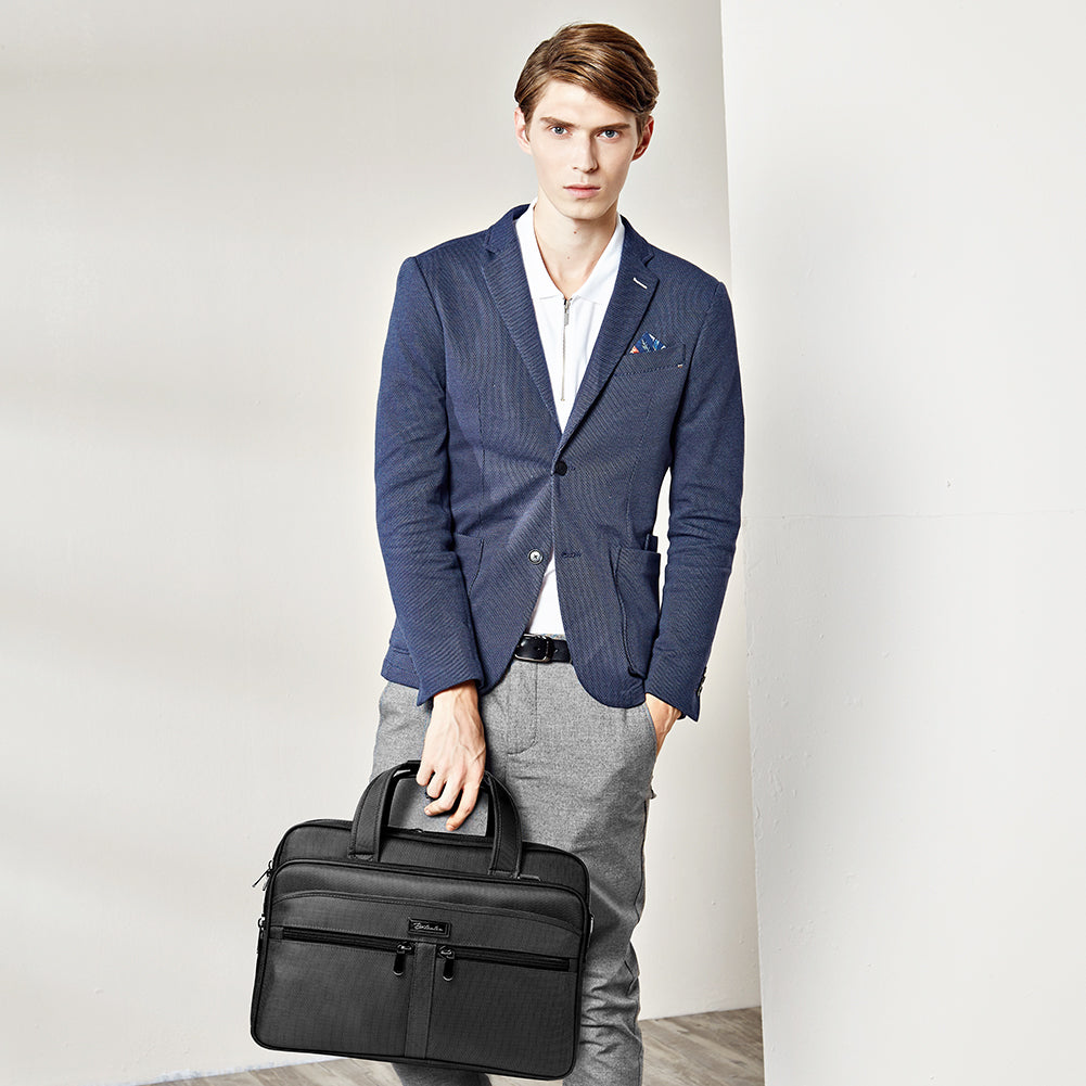 BOSTANTEN Laptop Bags 17 inch Briefcase for Men Nylon Water-resistant Large Business Travel Bag Black - BOSTANTEN