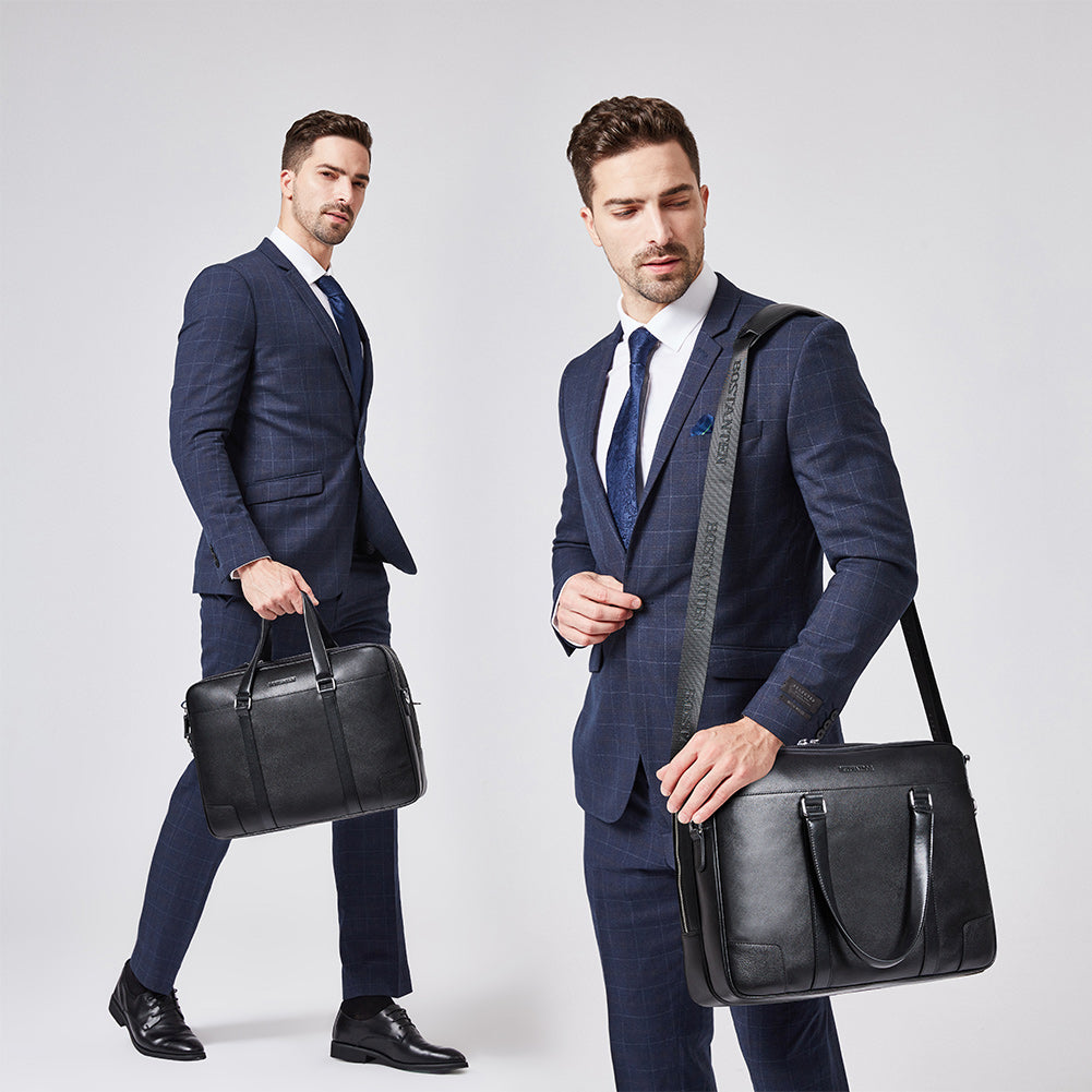 BOSTANTEN Leather Laptop Briefcase Best Work Bags Computer Bag for Men Black - BOSTANTEN