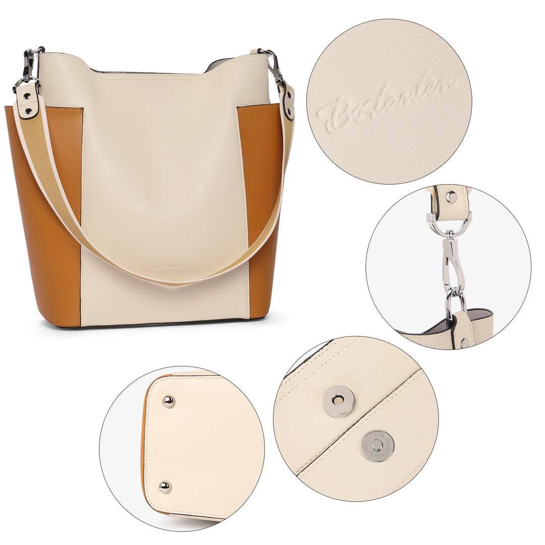 Lotty Funktionelle und modische Hobo-Tasche aus butterweichem Leder - Beige mit Gelb 