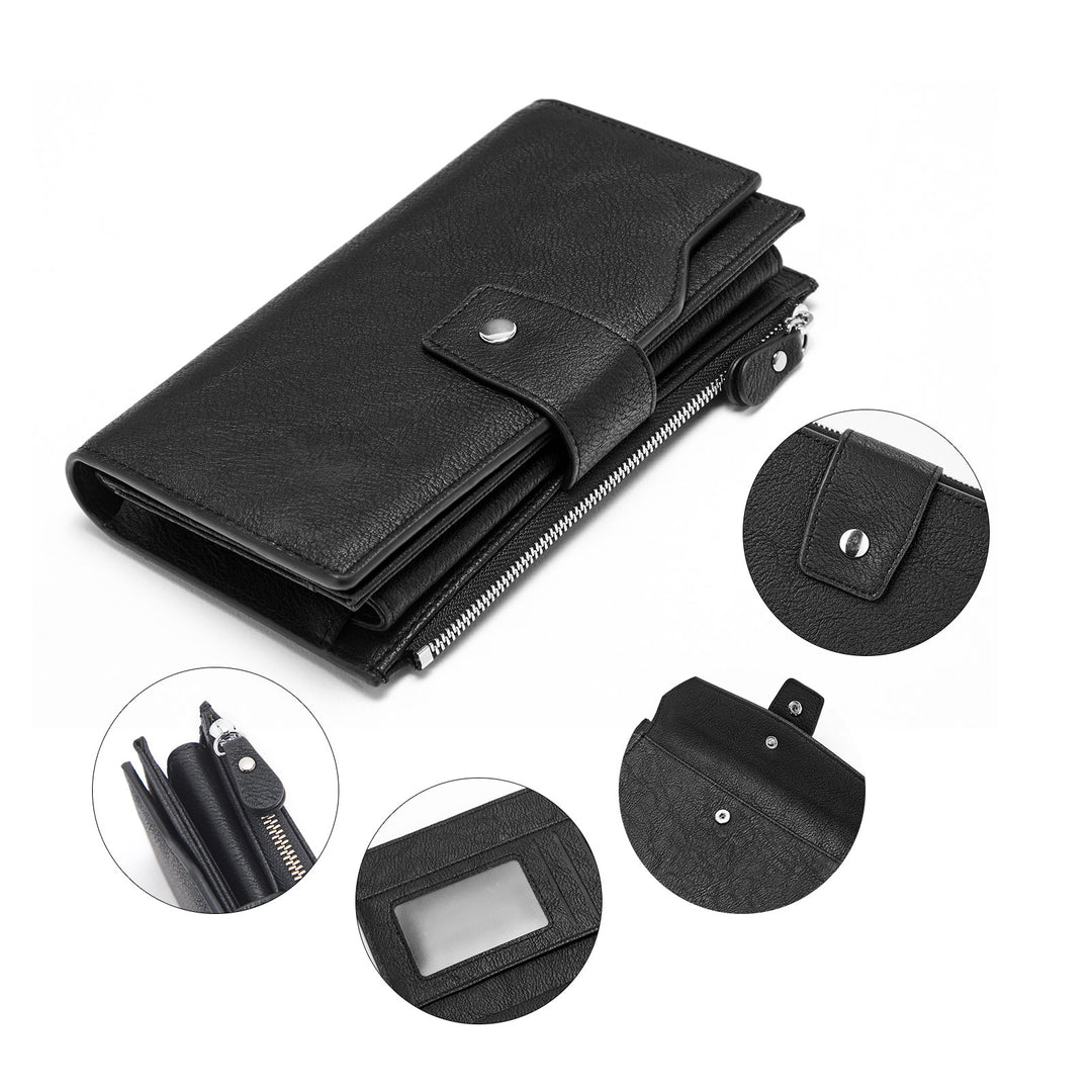 BOSTANTEN Womens Wallet Leather Wallets Large Capacity Cash Cluth Purses Coffee Rough Grain - BOSTANTEN