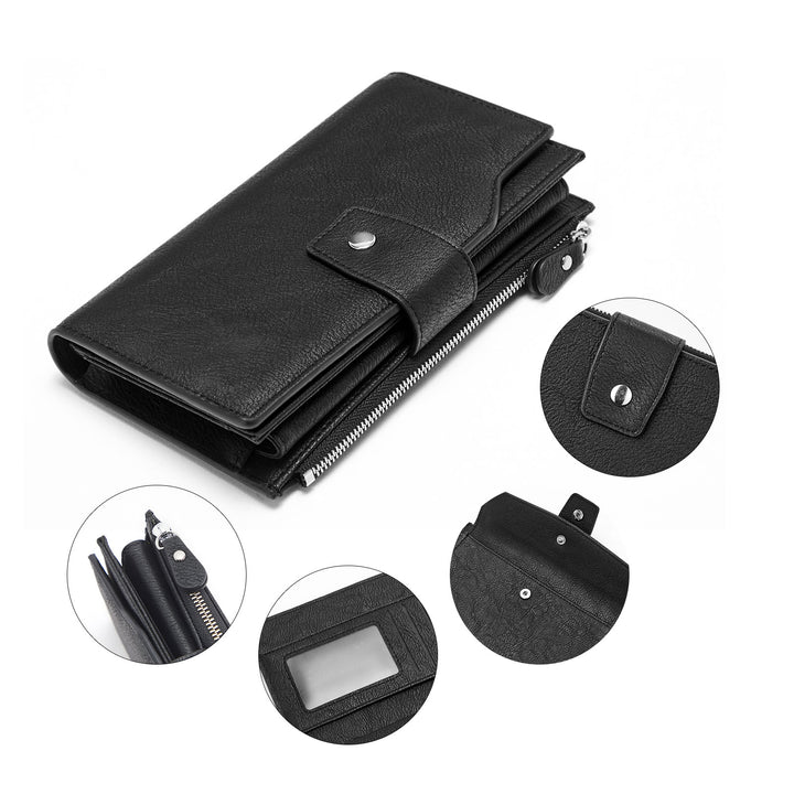 BOSTANTEN Womens Wallet Leather Wallets Large Capacity Cash Cluth Purses Coffee Rough Grain - BOSTANTEN