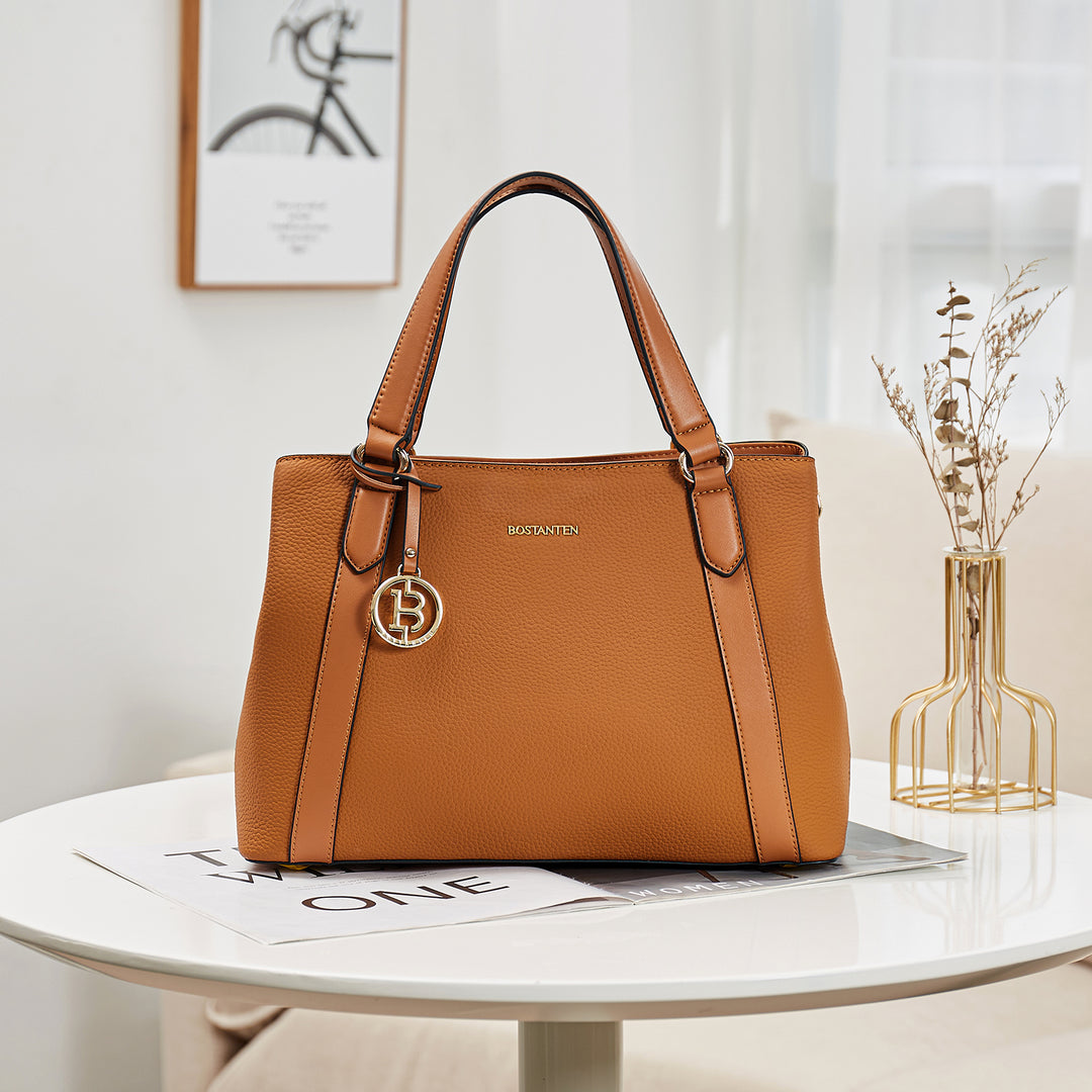 BOSTANTEN Lederhandtasche für Damen, Designer-Schultertasche, Henkeltasche oben, Umhängetasche mit drei Fächern 