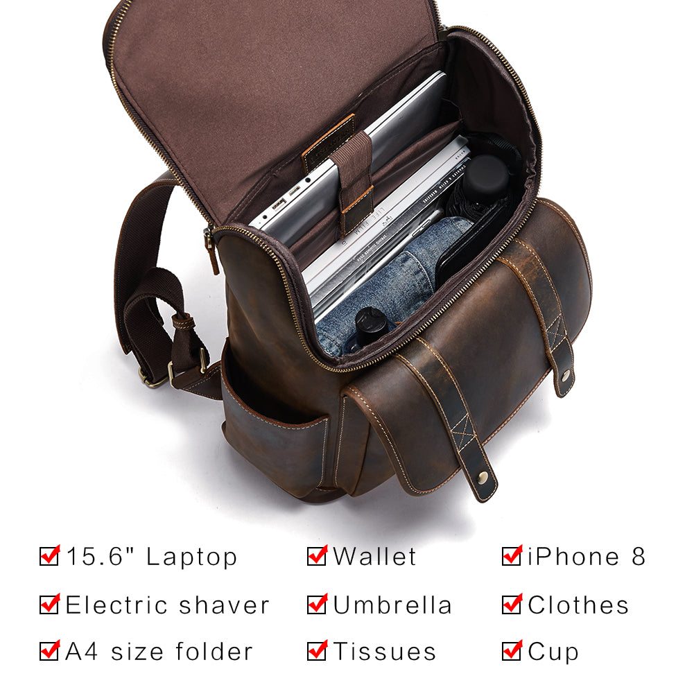 BOSTANTEN Leather Backpack 15.6 inch Laptop Backpack Vintage Travel Office Bag Large Capacity School Shoulder Bag - BOSTANTEN