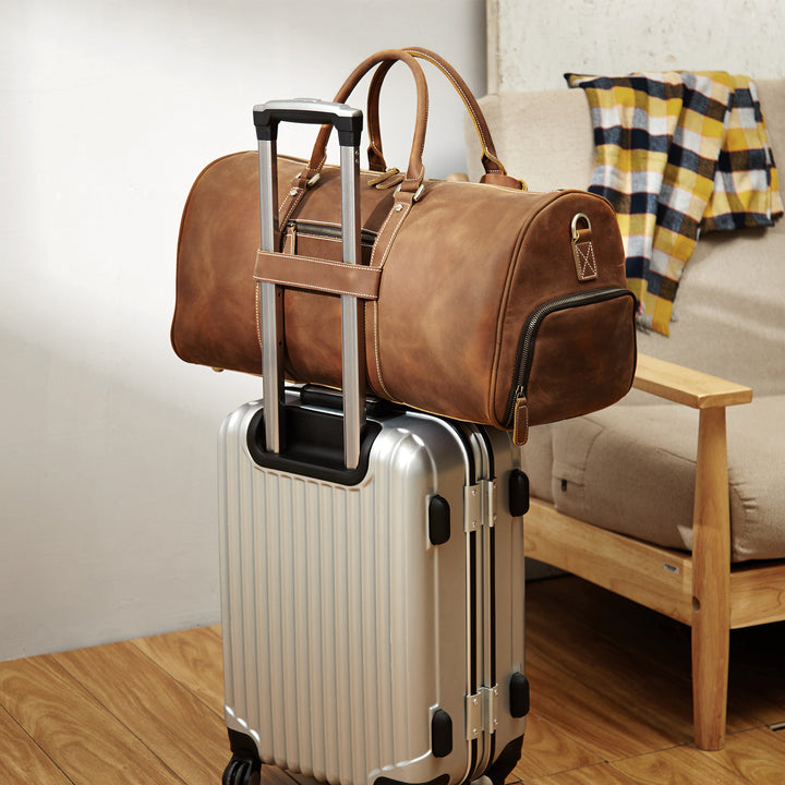 BOSTANTEN Duffle Bags Genuine Leather Travel Bag Gym Extra Large Overnight Weekender Luggage Brown - BOSTANTEN