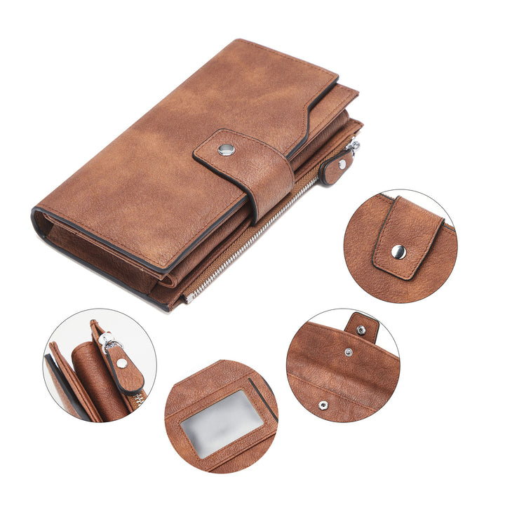 BOSTANTEN Womens Wallet Leather Wallets Large Capacity Cash Cluth Purses Coffee Rough Grain - BOSTANTEN