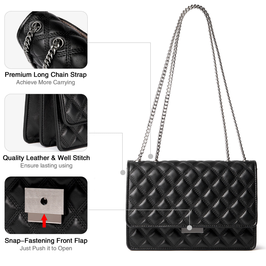 BOSTANTEN Women Handbags Designer Lambskin Leather Quilted Purses Crossbody Shoulder Bag with Chain Strap - BOSTANTEN