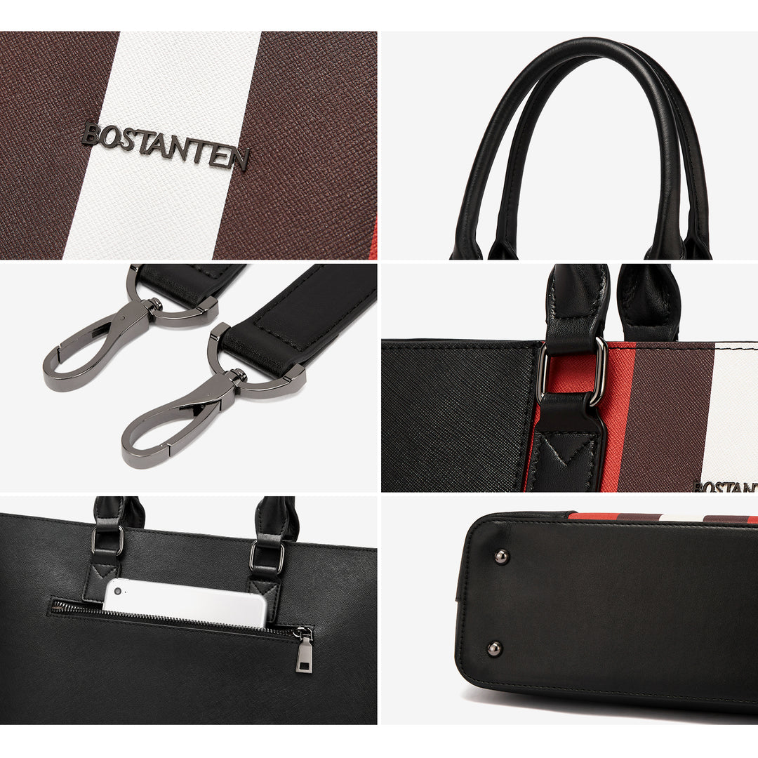 BOSTANTEN Women Tote Bag Genuine Leather Handbags Purses Shoulder Satchel Purse Work Bag Stripe Pattern - BOSTANTEN