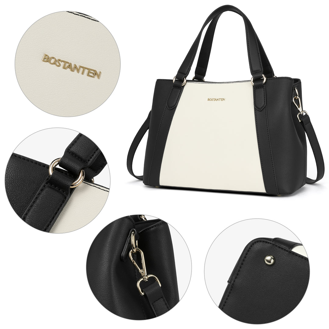 BOSTANTEN Women Leather Handbags Designer Shoulder Tote Bags Two Tone Work Daily Top Handle Satchel Purses - BOSTANTEN