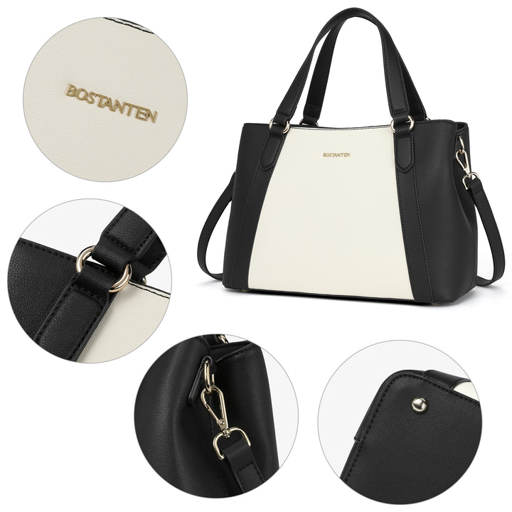 BOSTANTEN Women Leather Handbags Designer Shoulder Tote Bags Two Tone Work Daily Top Handle Satchel Purses - BOSTANTEN