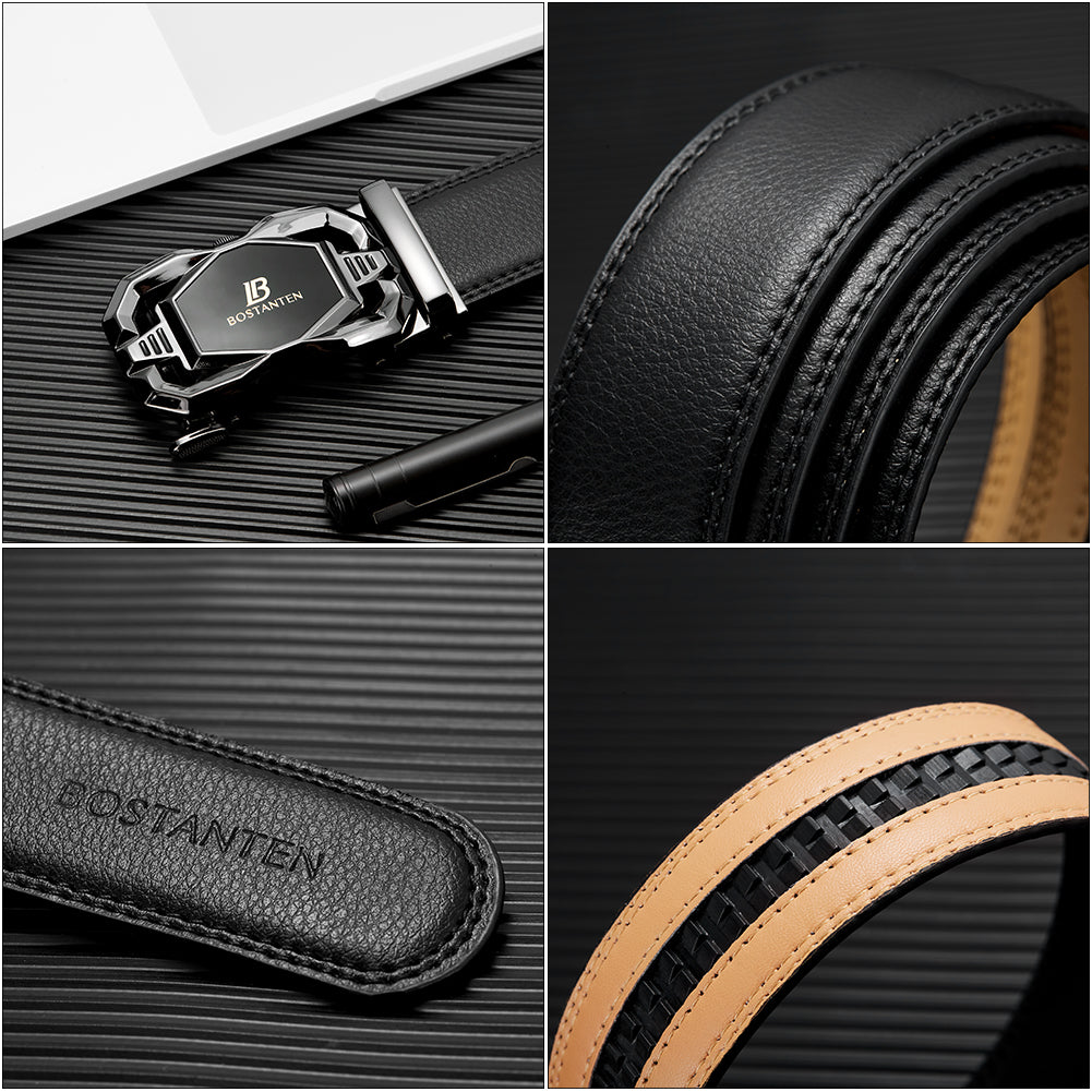 BOSTANTEN Mens Leather Ratchet Dress Belt Suit With Waist Belt Black - BOSTANTEN