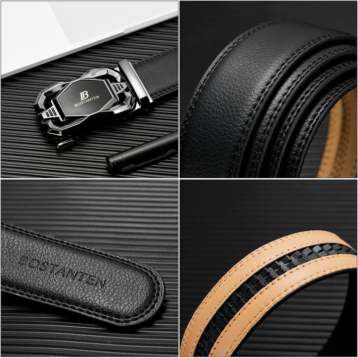 BOSTANTEN Mens Leather Ratchet Dress Belt Suit With Waist Belt Black - BOSTANTEN