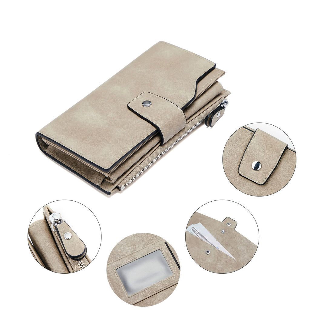 BOSTANTEN Womens Wallet Leather Wallets Large Capacity Cash Cluth Purses Coffee Rough Grain - BOSTANTEN
