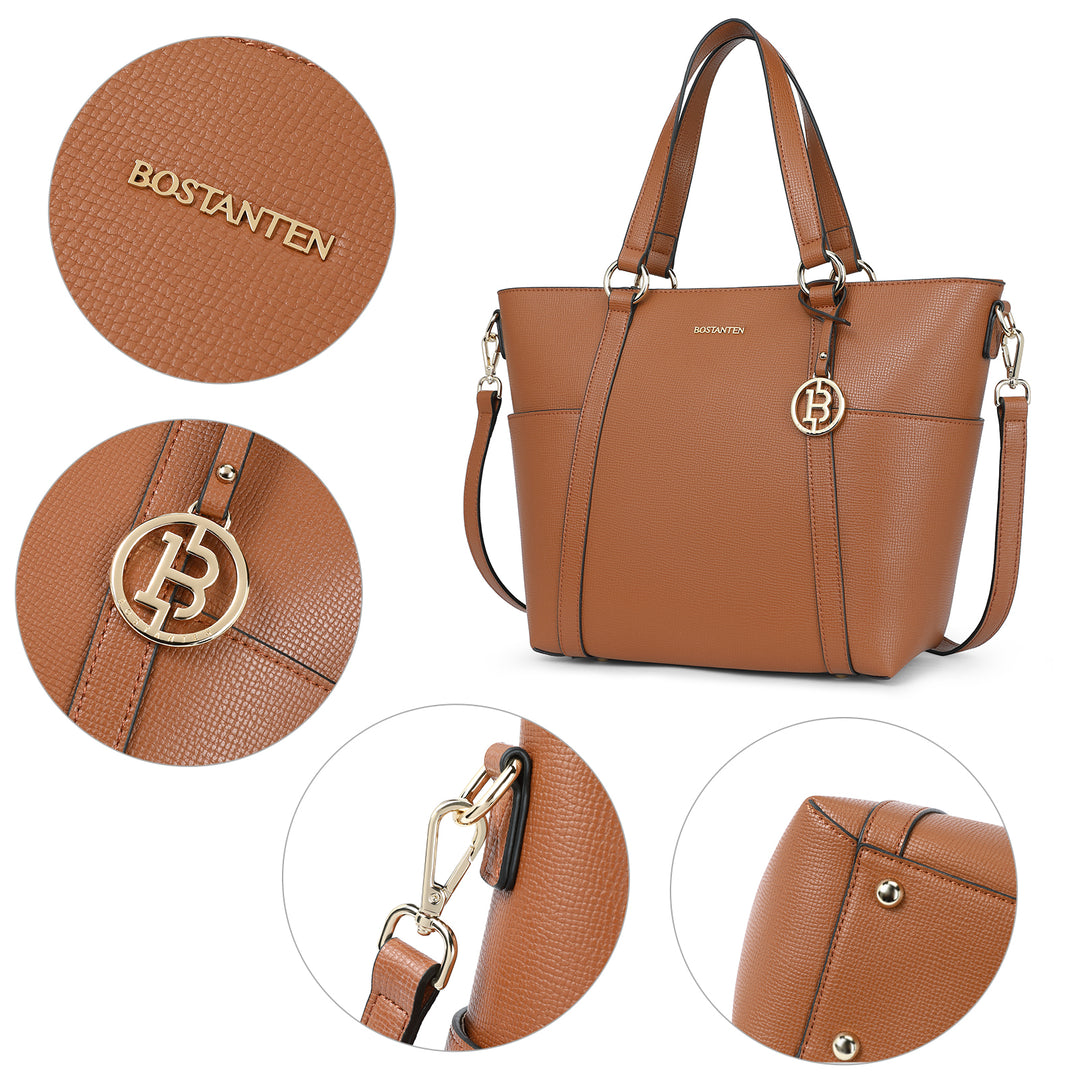 BOSTANTEN Women Leather Handbags Designer Purses Fashion Tote Shoulder Top Handle Bag for Work Daily - BOSTANTEN