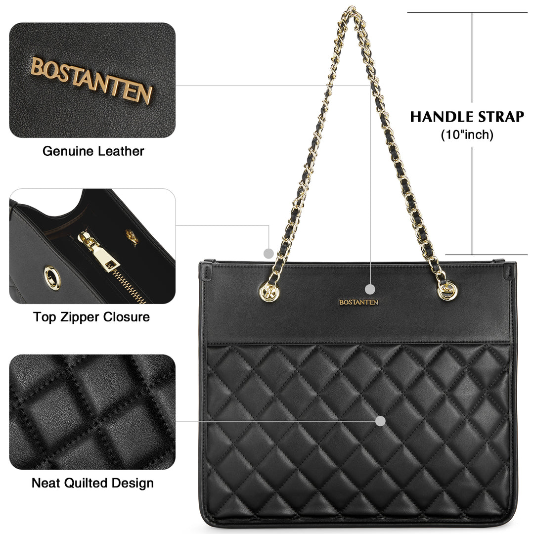 BOSTANTEN Handbags for Women Designer Leather Purses Quilted Shoulder Tote Bag with Chain Strap - BOSTANTEN