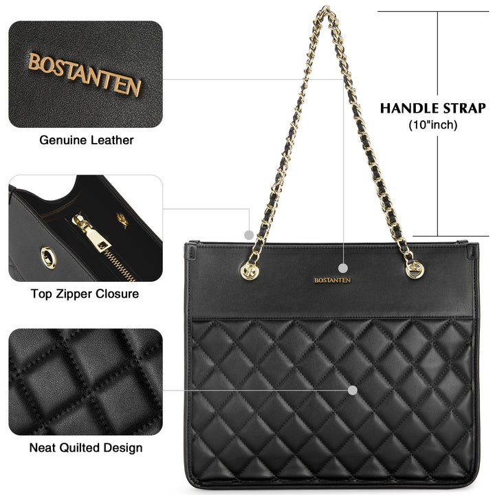 BOSTANTEN Handbags for Women Designer Leather Purses Quilted Shoulder Tote Bag with Chain Strap - BOSTANTEN