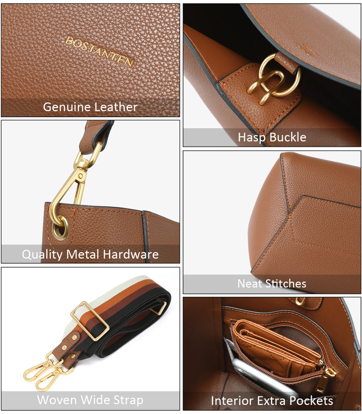 BOSTANTEN Leather Purses and Handbags for Women Designer Hobo Bucket Bag Fashion Small Crossbody Purses - BOSTANTEN