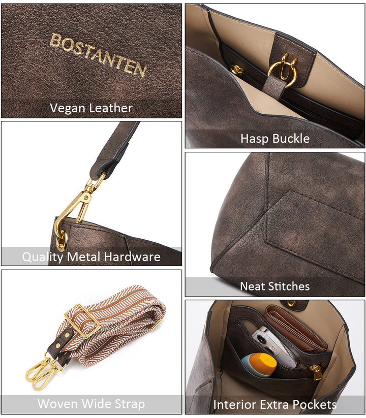 BOSTANTEN Leather Purses and Handbags for Women Designer Hobo Bucket Bag Fashion Small Crossbody Purses