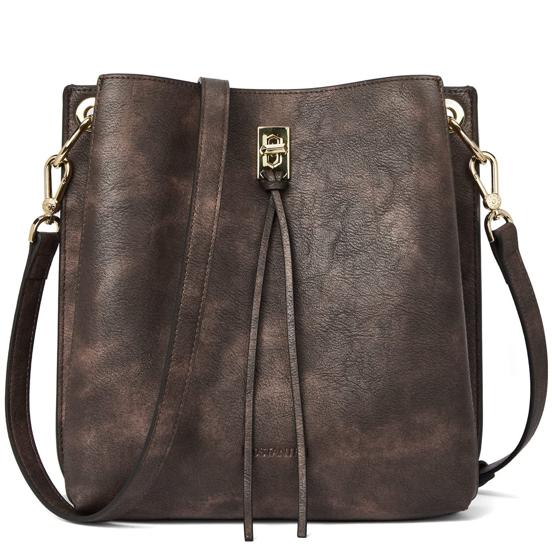 Lotty Tasseled Grained Leather Medium Bucket Bag