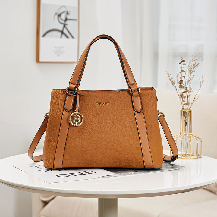BOSTANTEN Lederhandtasche für Damen, Designer-Schultertasche, Henkeltasche oben, Umhängetasche mit drei Fächern 