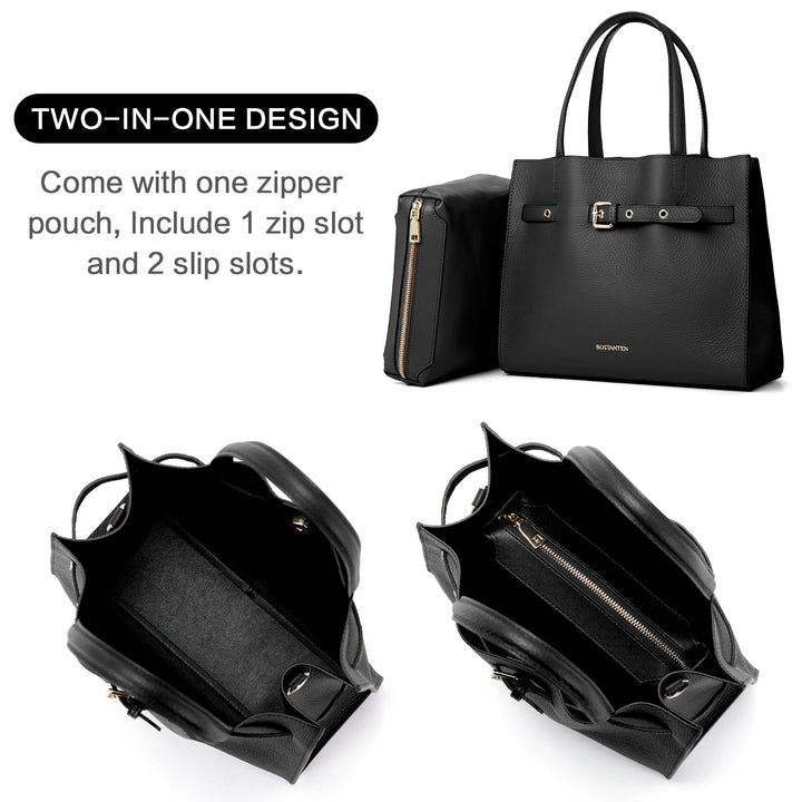 BOSTANTEN Women Handbags Purses Leather Tote Bags Designer Fashion Top Handle Crossbody Bags with Zipper Pouch - BOSTANTEN