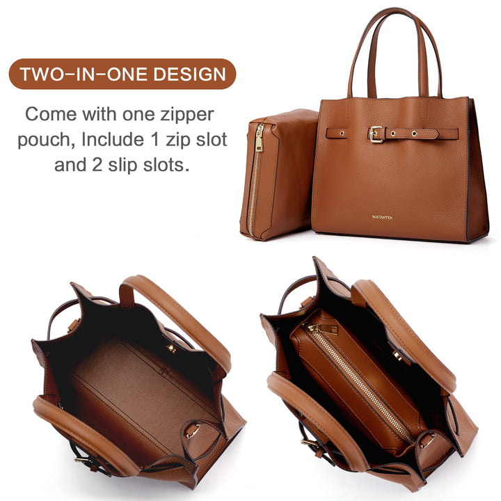 BOSTANTEN Women Handbags Purses Leather Tote Bags Designer Fashion Top Handle Crossbody Bags with Zipper Pouch - BOSTANTEN