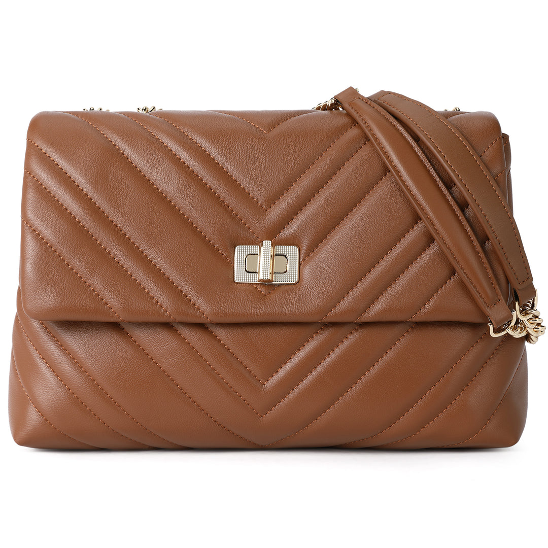 BOSTANTEN Womens Leather Shoulder Bag Quilted Designer Handbag Crossbody Bag Purse with Chain Strap - BOSTANTEN