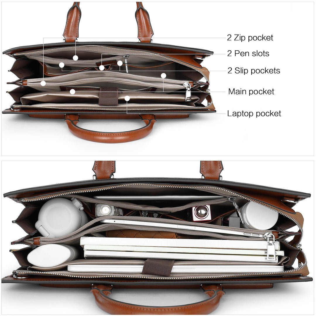 Mizuki Modern-Style Leather Briefcase — 15.6 Inch - BOSTANTEN