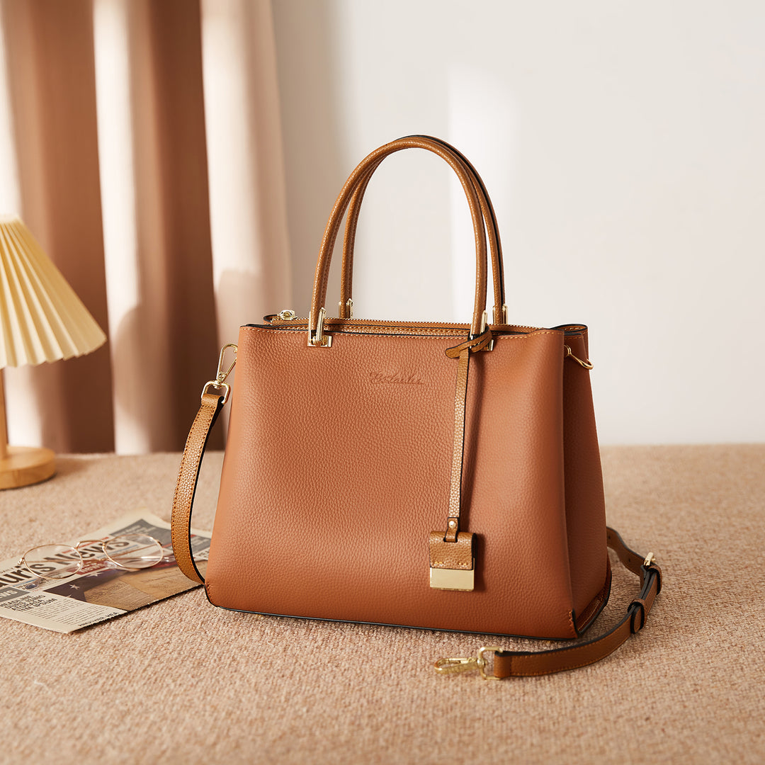 BOSTANTEN Handbags for Women Genuine Leather Designer Satchel Purses Top Handle Shoulder Bag Triple Compartment - BOSTANTEN