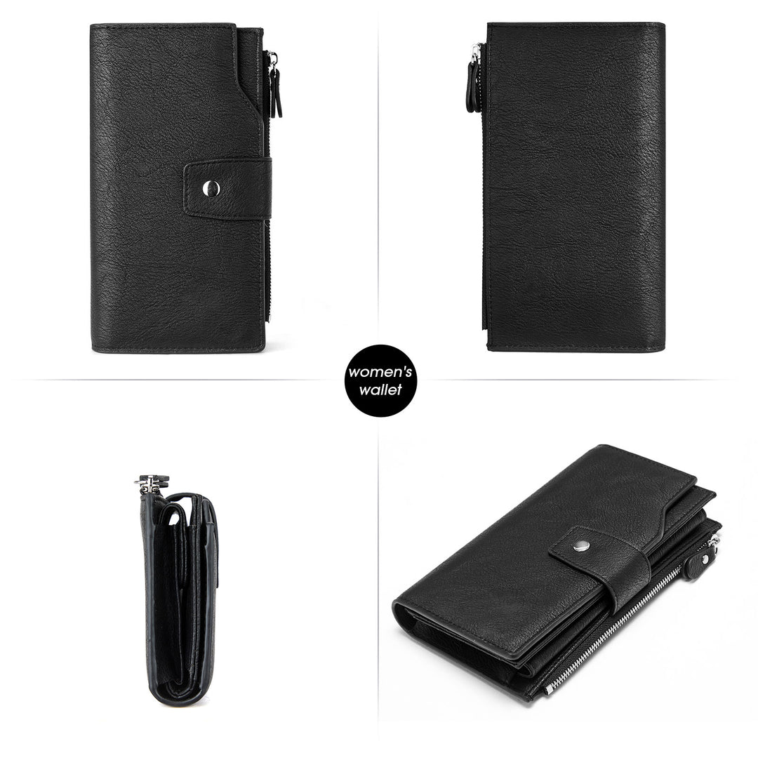 BOSTANTEN Womens Wallet Leather Wallets Large Capacity Cash Cluth Purses Coffee Rough Grain - BOSTANTEN