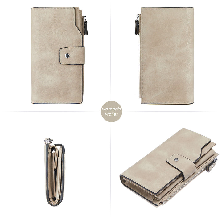 BOSTANTEN Womens Wallet Leather Wallets Large Capacity Cash Cluth Purses Coffee Rough Grain - BOSTANTEN