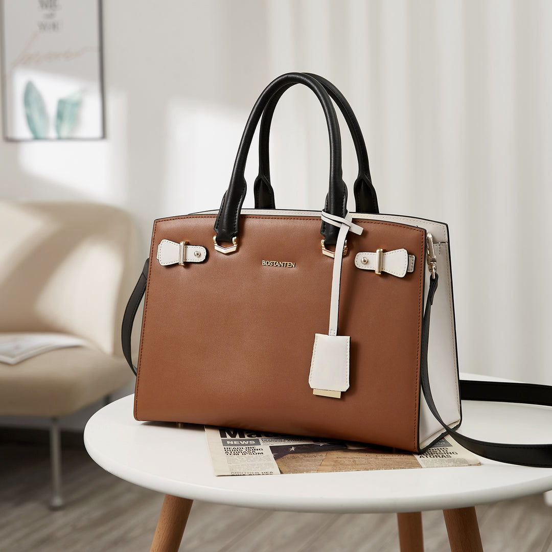 BOSTANTEN Women Leather Handbag Designer Satchel Purses Top Handle Shoulder Totes Crossbody Bag - BOSTANTEN