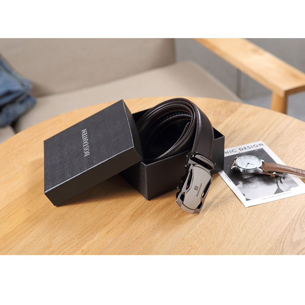 BOSTANTEN Mens Leather Ratchet Dress Belt Suit With Waist Belt Black - BOSTANTEN
