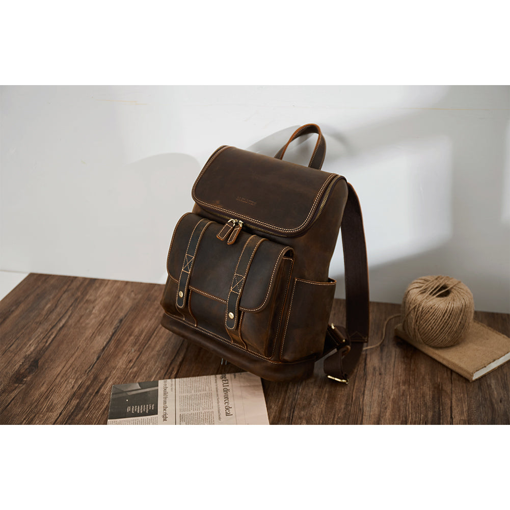 BOSTANTEN Leather Backpack 15.6 inch Laptop Backpack Vintage Travel Office Bag Large Capacity School Shoulder Bag - BOSTANTEN