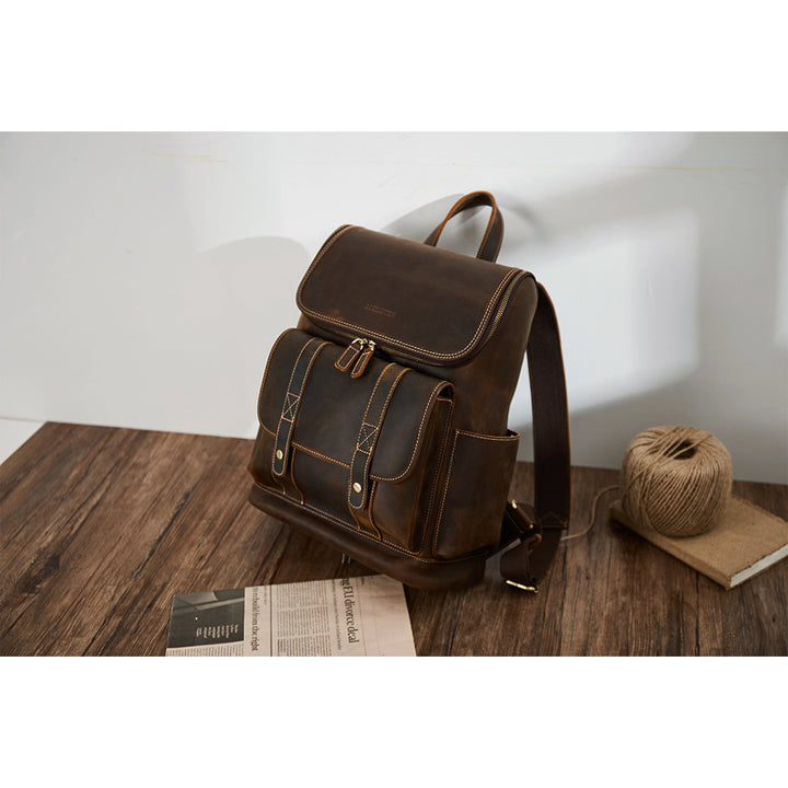 BOSTANTEN Leather Backpack 15.6 inch Laptop Backpack Vintage Travel Office Bag Large Capacity School Shoulder Bag - BOSTANTEN