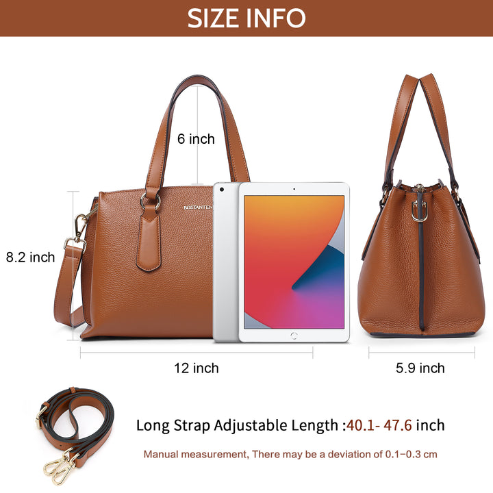 BOSTANTEN Women Leather Handbags Designer Tote Purses Ladies Fashion Satchel Top Handle Bags Triple Compartment - BOSTANTEN