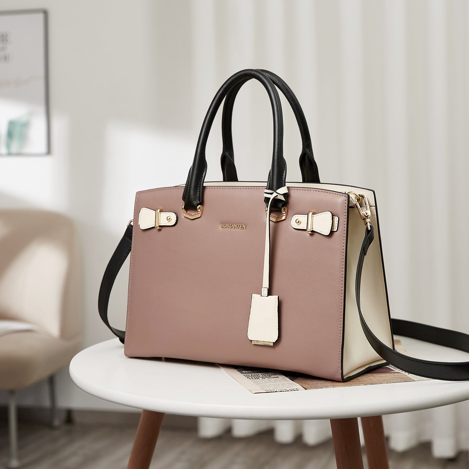 BOSTANTEN Women Leather Handbag Designer Satchel Purses Top Handle Shoulder Totes Crossbody Bag - BOSTANTEN