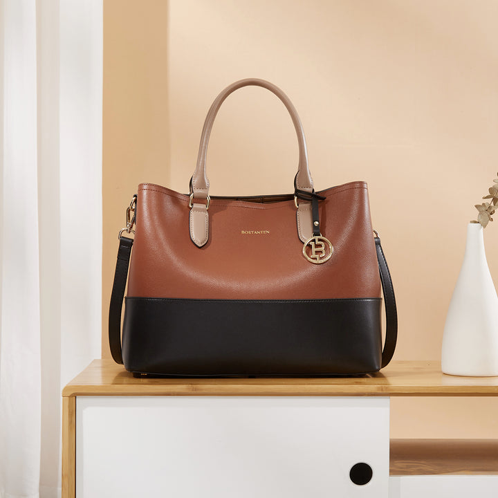 Satchel Handbags Leather Tote Purses Two Tone Designer Work Top Handle - BOSTANTEN