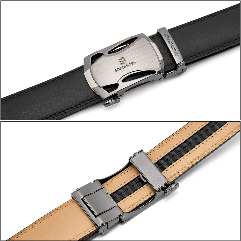 BOSTANTEN Mens Leather Ratchet Dress Belt Suit With Waist Belt Black - BOSTANTEN