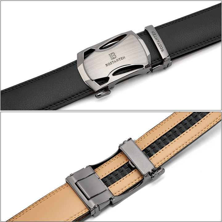 BOSTANTEN Mens Leather Ratchet Dress Belt Suit With Waist Belt Black - BOSTANTEN