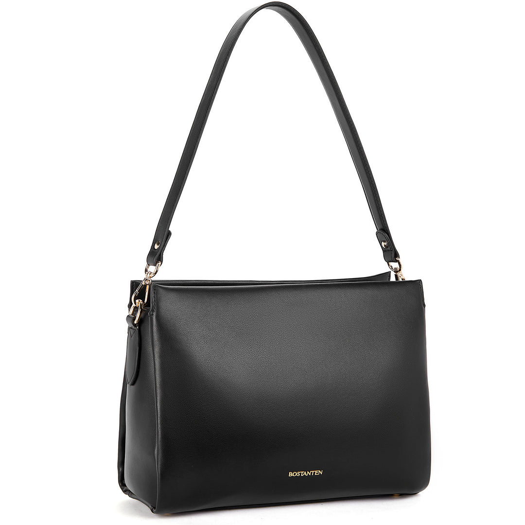 BOSTANTEN Women Leather Purses Handbags Designer Satchel Bag Shoulder Top Handle Tote Bags Triple Compartment - BOSTANTEN