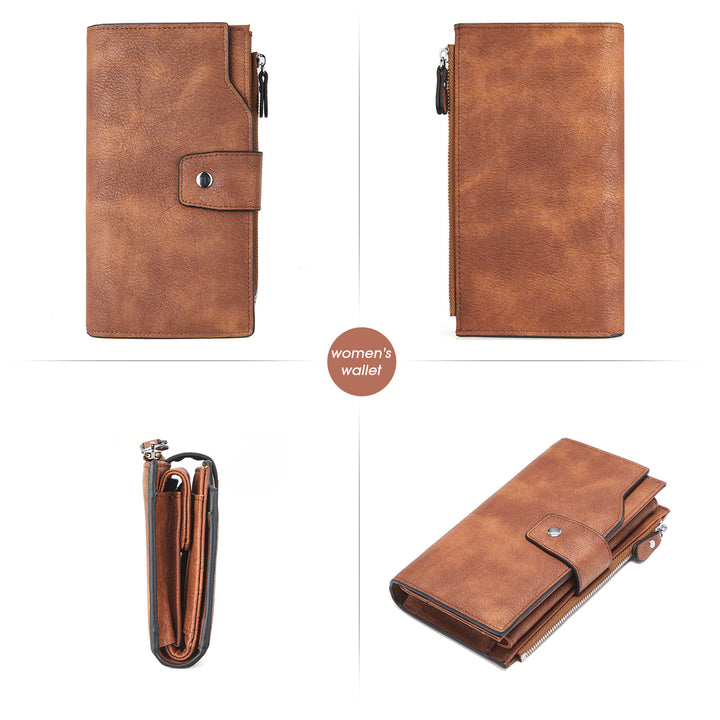 BOSTANTEN Womens Wallet Leather Wallets Large Capacity Cash Cluth Purses Coffee Rough Grain - BOSTANTEN