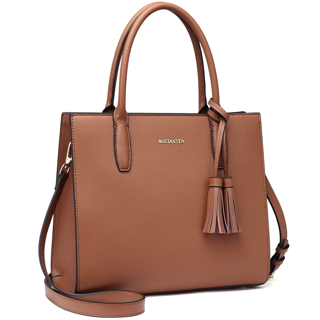 BOSTANTEN Satchel Handbags for Women Designer Leather Tote Purses Ladies Top Handle Crossbody Bags with Tassel - BOSTANTEN