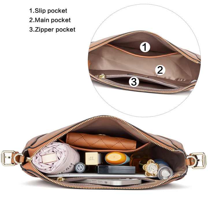 BOSTANTEN Women Shoulder Tote HandBag Designer Leather Purses Crossbody Bags with Zipper - BOSTANTEN