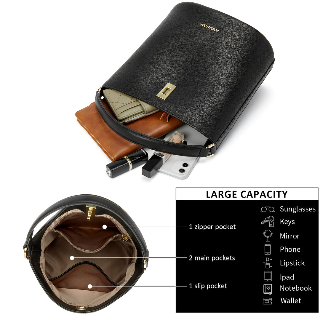 BOSTANTEN Leather Handbags for Women Designer Hobo Bucket Purses Fashion Ladies Crossbody Bags for Work Travel Daily - BOSTANTEN