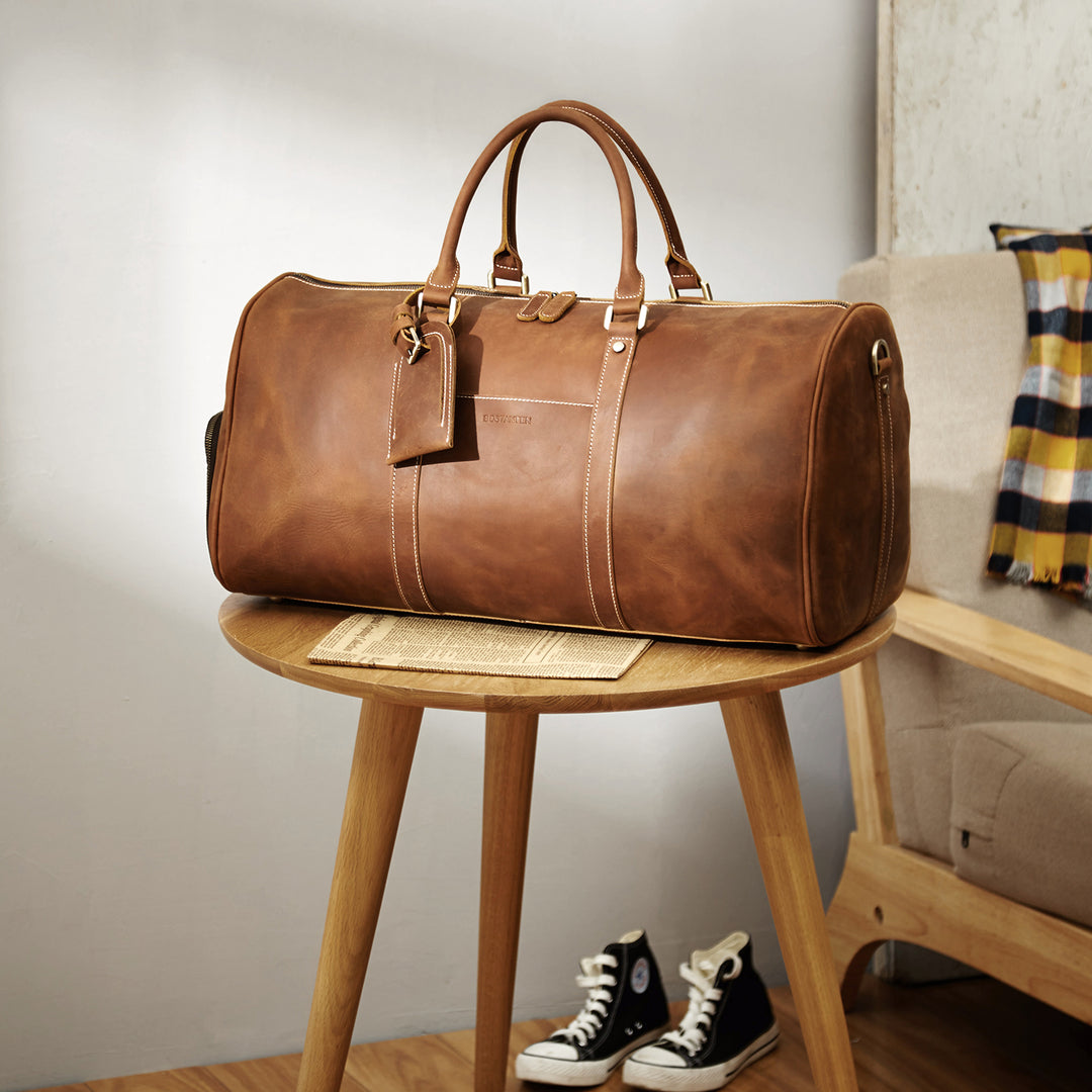 BOSTANTEN Duffle Bags Genuine Leather Travel Bag Gym Extra Large Overnight Weekender Luggage Brown - BOSTANTEN