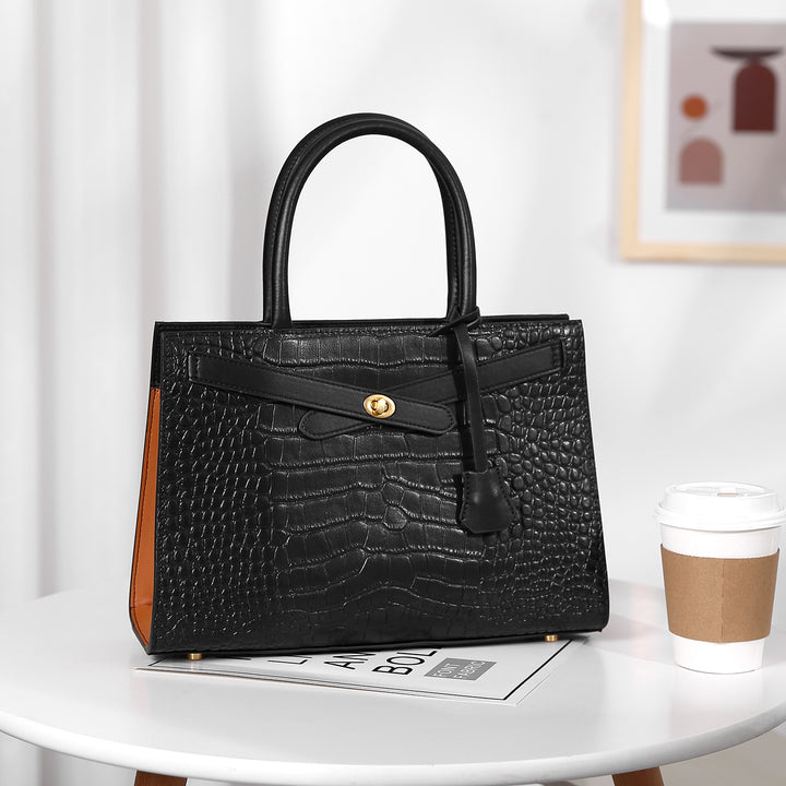 BOSTANTEN Leather Handbags for Women Fashion Satchel Purses Top Handle Tote Work Shoulder Bags Crocodile Pattern - BOSTANTEN