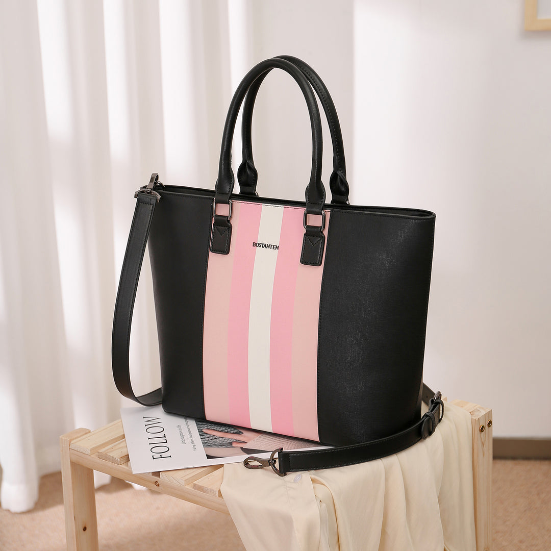 BOSTANTEN Women Tote Bag Genuine Leather Handbags Purses Shoulder Satchel Purse Work Bag Stripe Pattern - BOSTANTEN