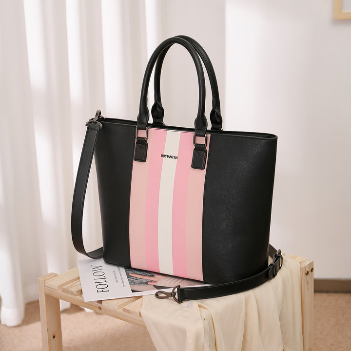 BOSTANTEN Women Tote Bag Genuine Leather Handbags Purses Shoulder Satchel Purse Work Bag Stripe Pattern - BOSTANTEN