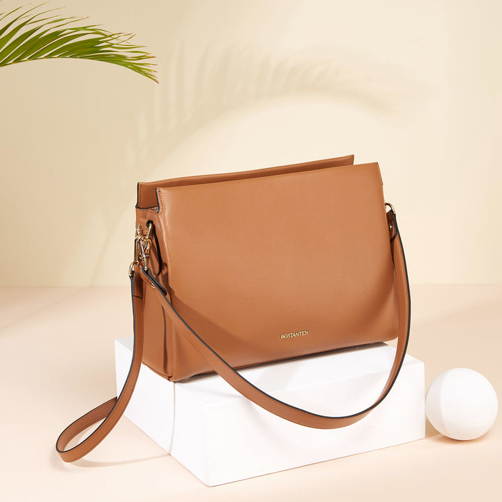 BOSTANTEN Women Leather Purses Handbags Designer Satchel Bag Shoulder Top Handle Tote Bags Triple Compartment - BOSTANTEN