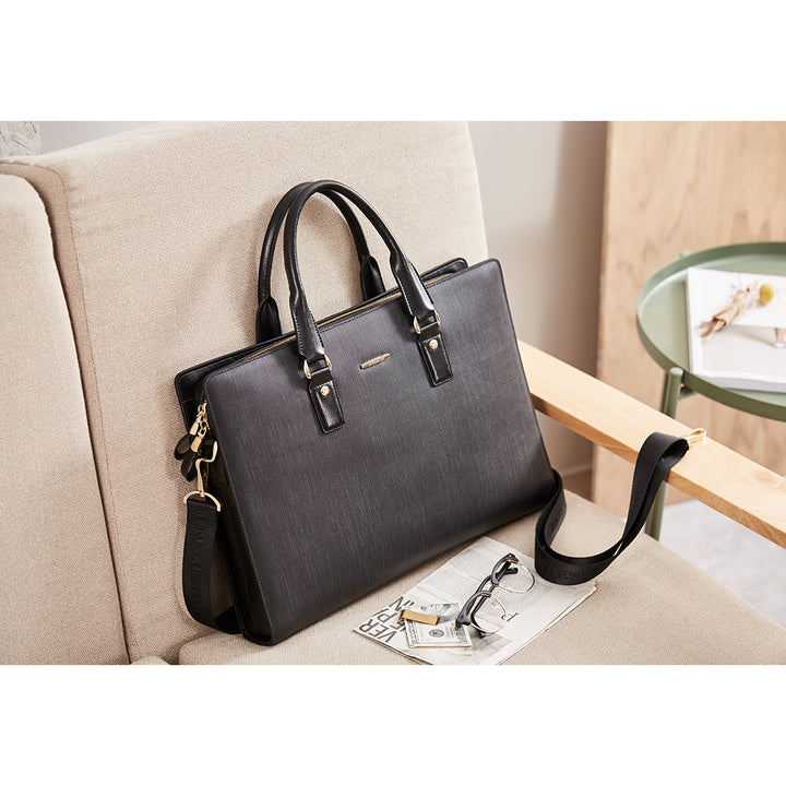 Stroud slim leather laptop bag large briefcase for business people - BOSTANTEN